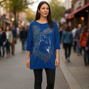 Tee Dee's One Size Fits All Blue Cotton Polyester Panther Top